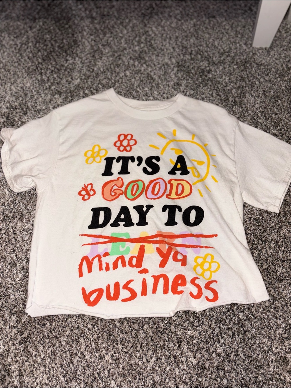 Spencer's White Cropped Tee with Multicolor Graphic